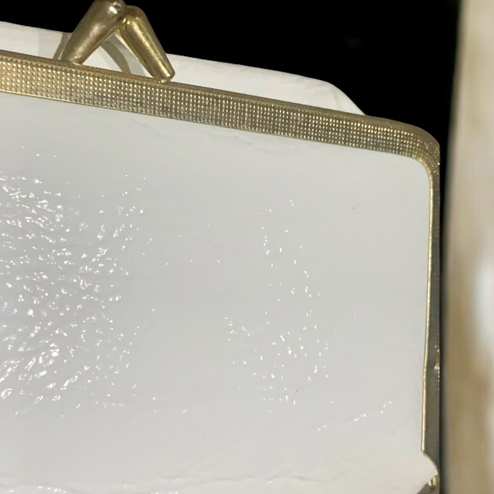 Vintage Made in Hong Kong White Clutch w/ Metal Gold Tone Trim - Picture 9 of 12
